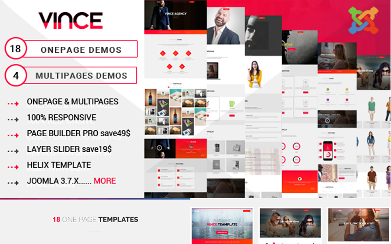 vince one page amp multi page joomla template original