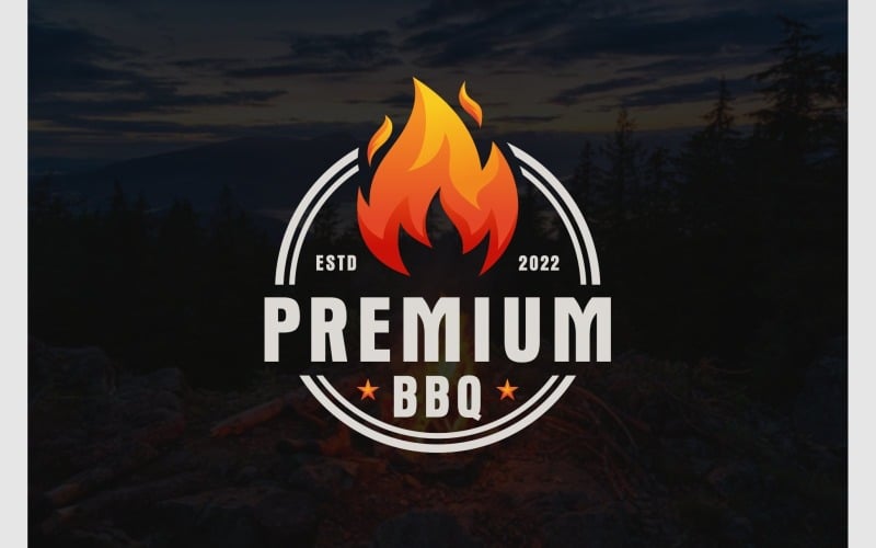 vintage retro bbq fire badge logo original