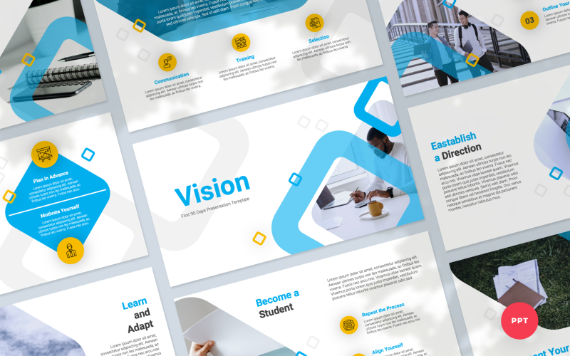 vision first days at work presentation powerpoint template original