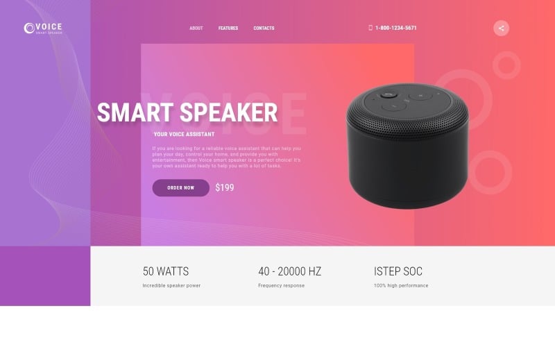 voice smart speaker one page creative html landing page template original
