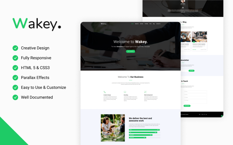 wakey digital agency one page html website template original
