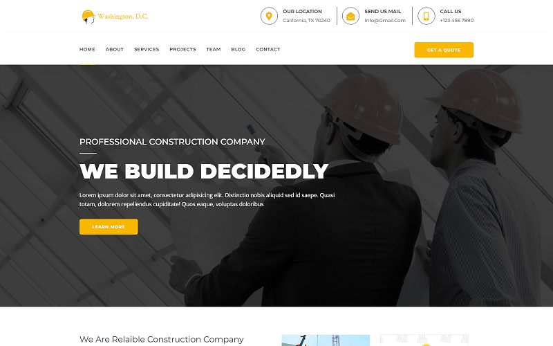 washington construction landing html template original