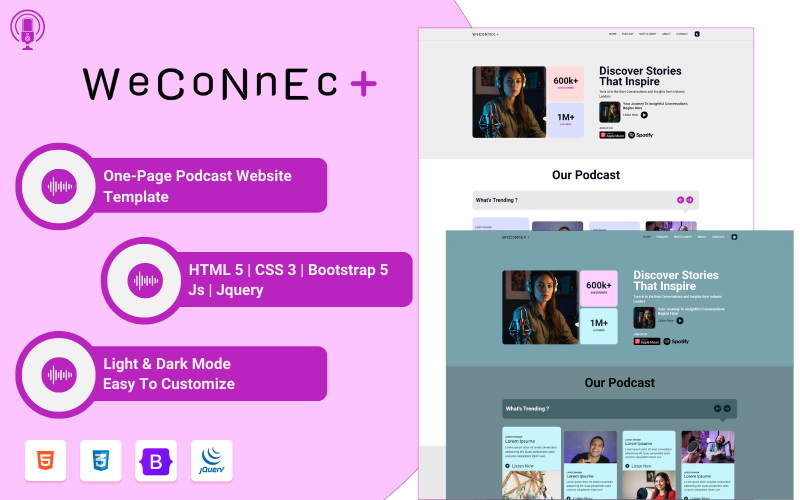 weconnect one page podcast html website template original