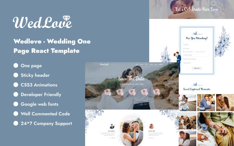 wedlove wedding announcement react single page template original