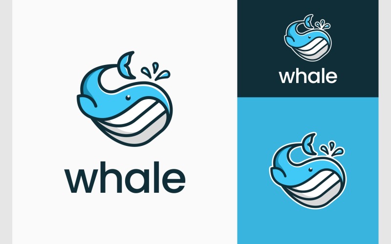 whale fish cartoon illustration logo original