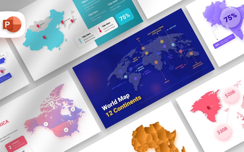 world map continents presentation template original