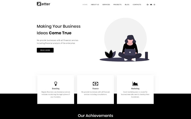 zetter business multipurpose blackwhite wordpress elementor theme original